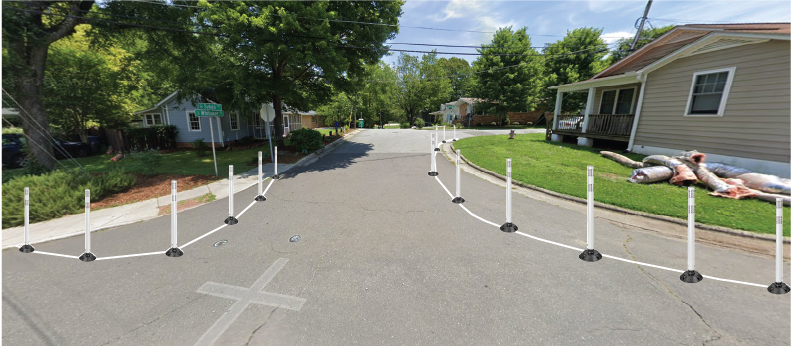 Pictured: a digital rendering of a curb extension at the intersection of Sykes St and Whitaker St